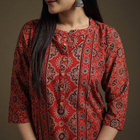 Hand Block Print Cotton Straight Long Ajrakh Kurta for Women 06