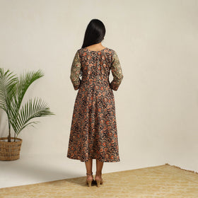 Multicolor - Pedana Block Print Cotton Flared Kalamkari Dress 03