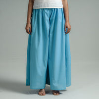 Blue - Plain Dyed Cotton Flared Palazzo