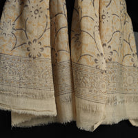 Beige - Block Print Pedana Kalamkari Wool Stole 41