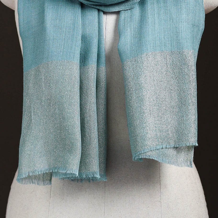 Plain Diamond Weave Fine Wool Zari Border Stole for Women 81