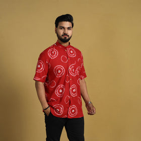 Buy Red Half Sleeve Tie & Dye Cotton Men Shibori Shirt