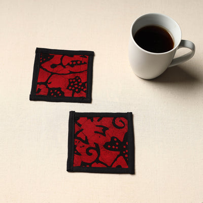 Red Handmade Cotton Coasters (Set of 2)
