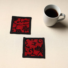 Red Handmade Cotton Coasters (Set of 2)