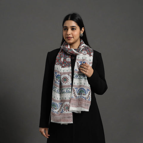 Brown Pure Wool Block Print Sanganeri Stole