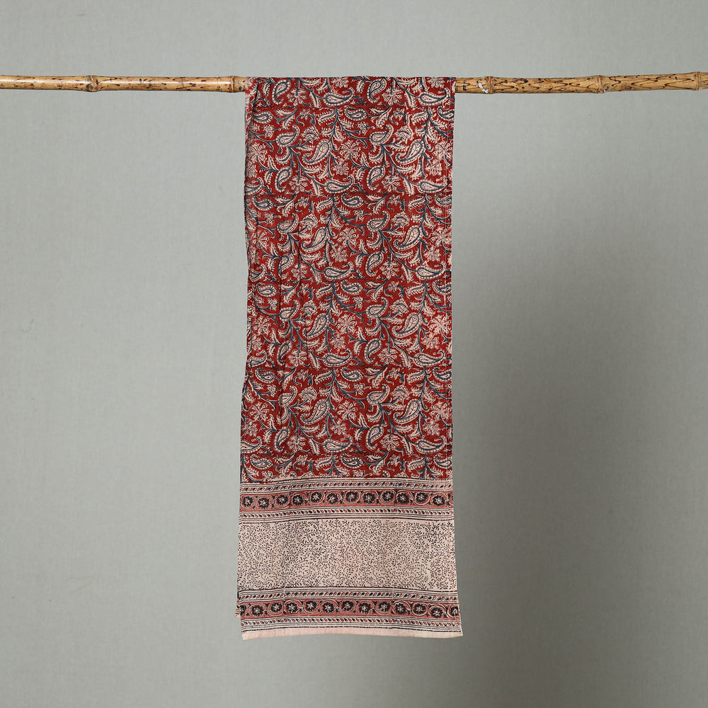 Red - Pedana Block Print Natural Dyed Cotton Kalamkari Stole 28