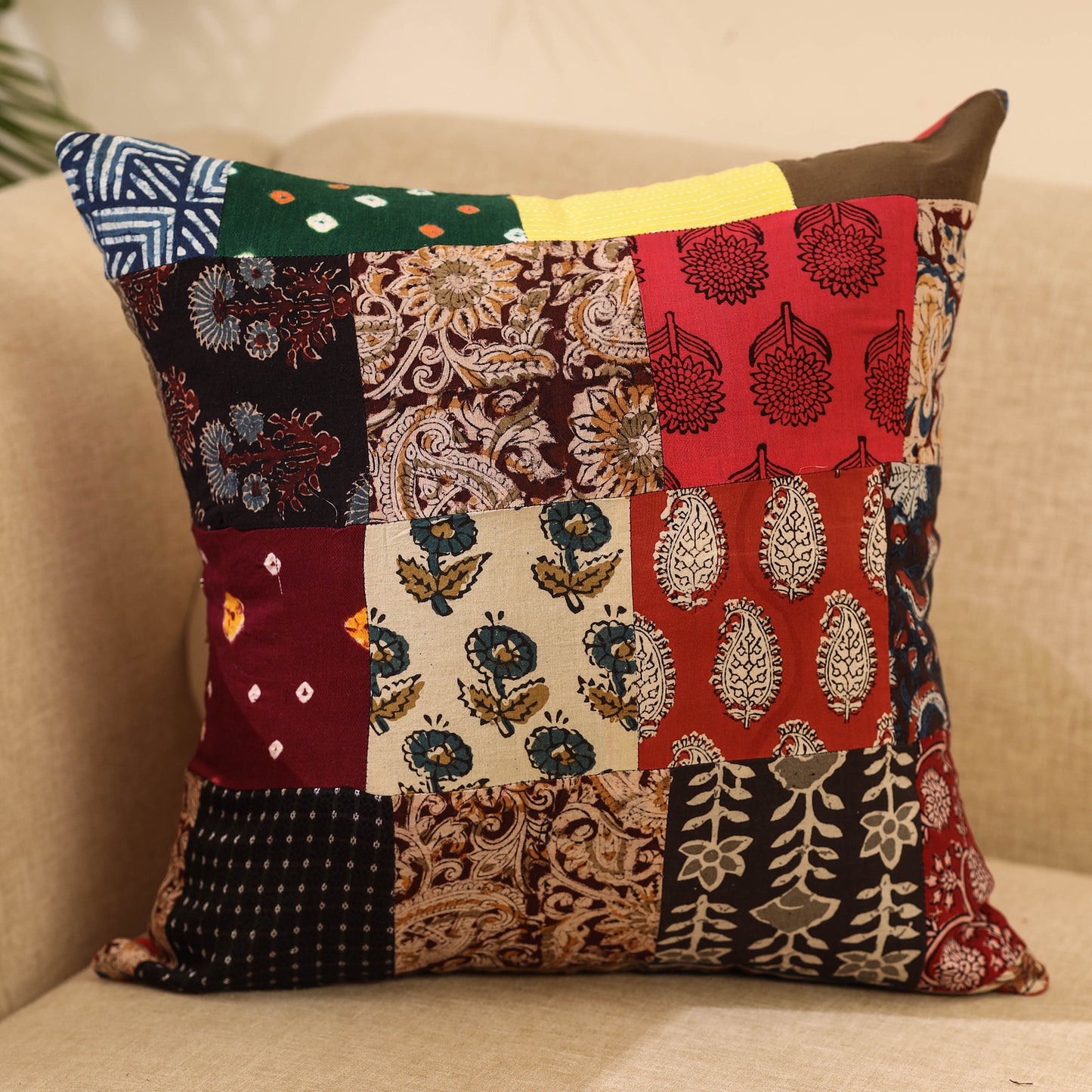 Buy Multicolor Handcrafted Cotton Patchwork Cushion Cover