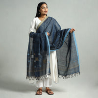 Blue - Godavari Jamdani Buti Handloom Handspun Cotton Dupatta with Tassels 05