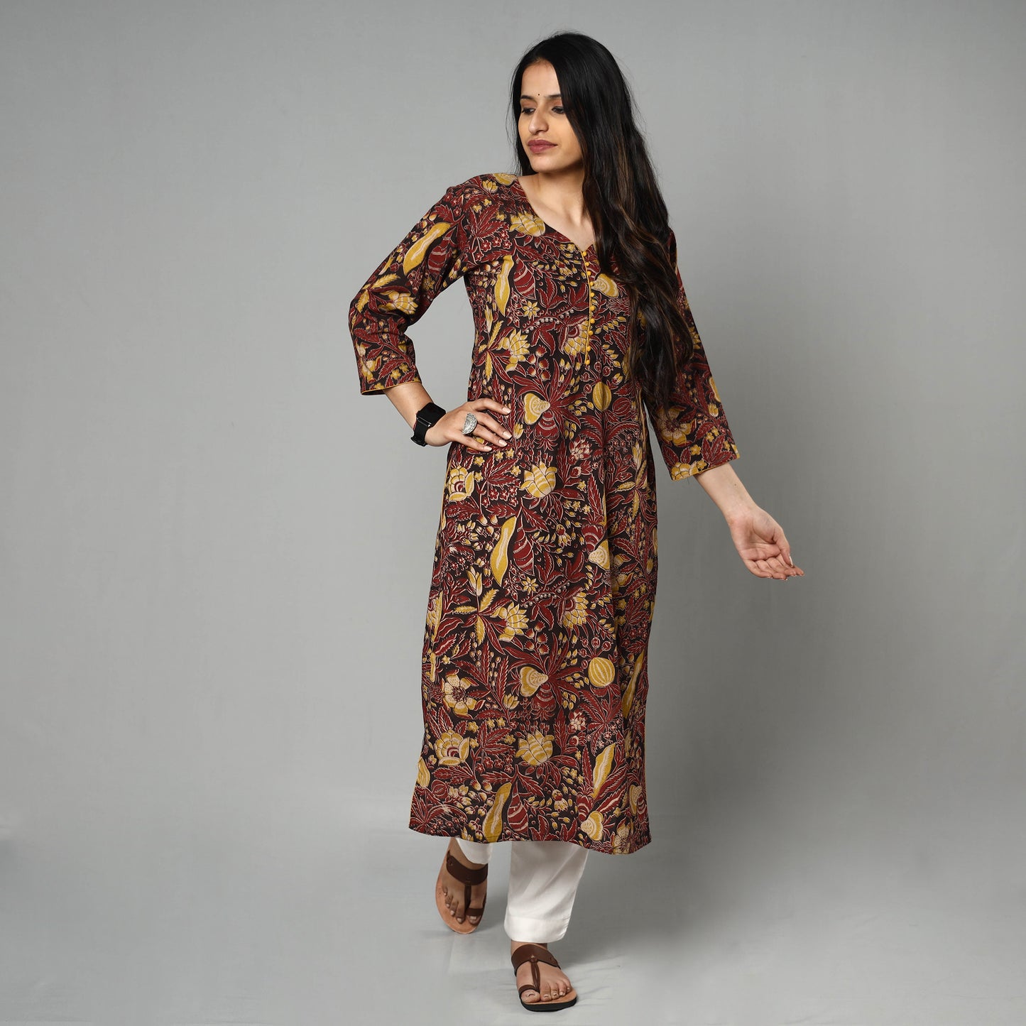 Multicolor - Kalamkari Printed Cotton Long Kurta