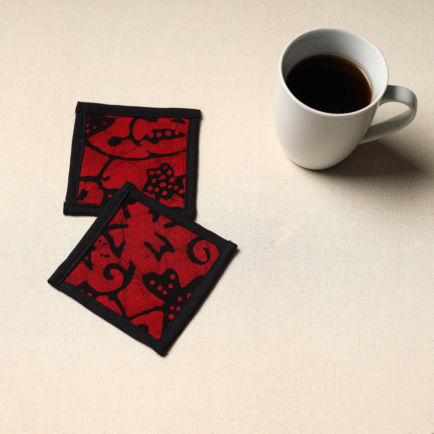 Red Handmade Cotton Coasters (Set of 2)
