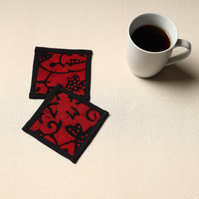 Red Handmade Cotton Coasters (Set of 2)