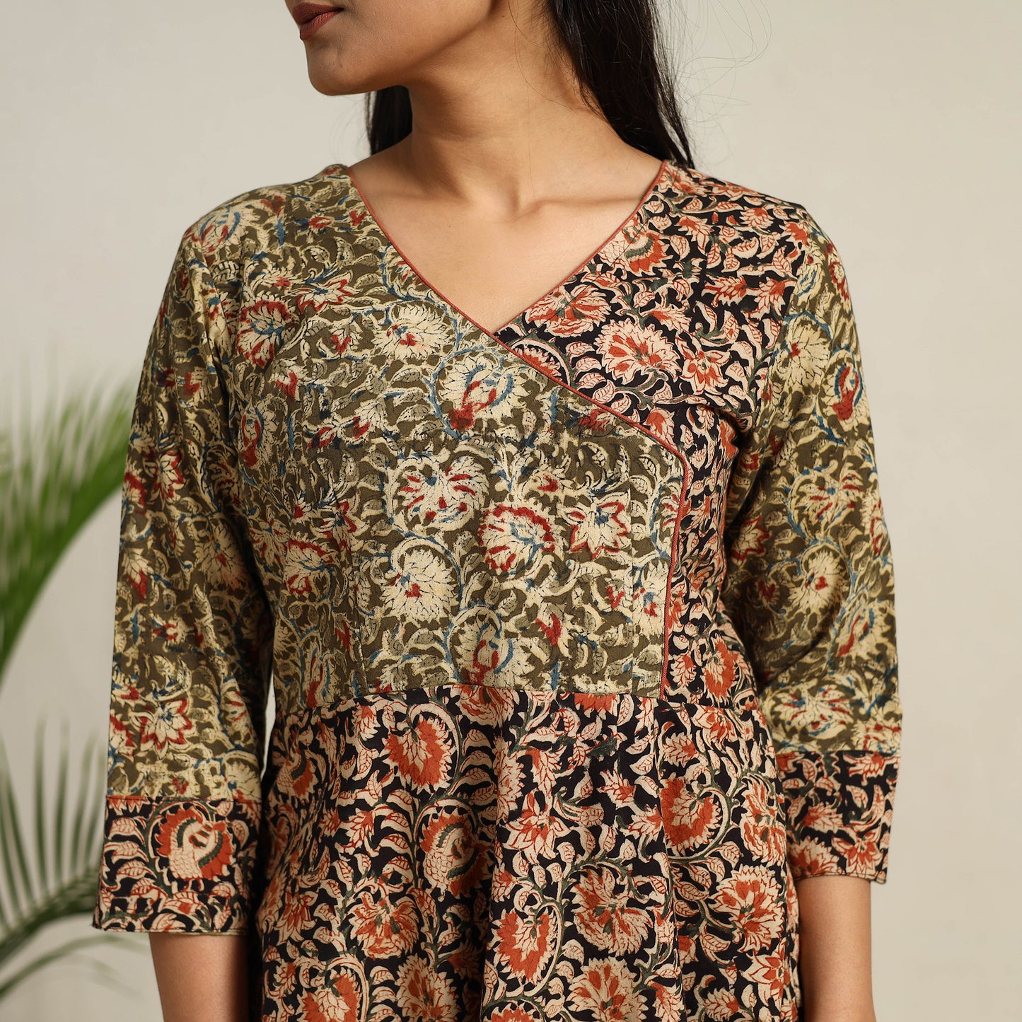 Pedana Block Print Cotton Flared Kalamkari Dress 03