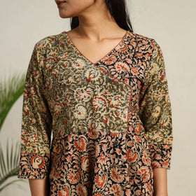 Multicolor - Pedana Block Print Cotton Flared Kalamkari Dress 03