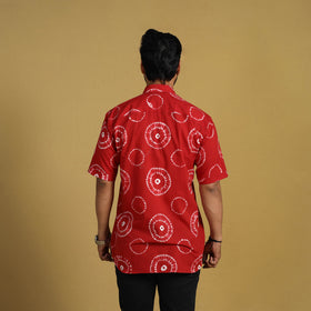 Buy Red Half Sleeve Tie & Dye Cotton Men Shibori Shirt