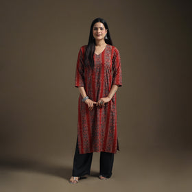 Hand Block Print Cotton Straight Long Ajrakh Kurta for Women 11