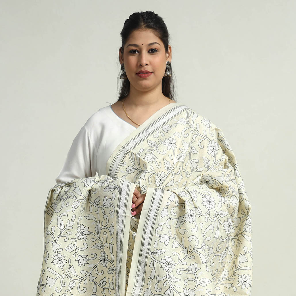 Bengal Kantha Hand Embroidery Art Silk Handloom Dupatta 09