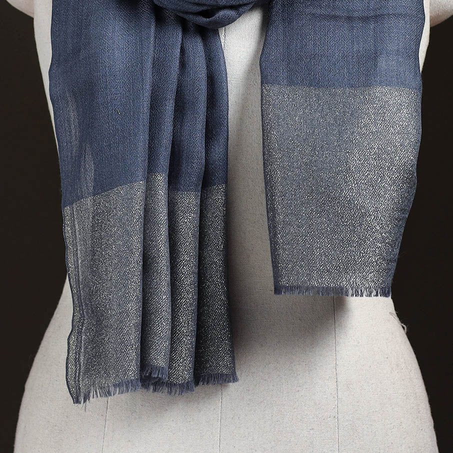 Plain Diamond Weave Fine Wool Zari Border Stole for Women 82