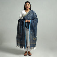 Blue - Godavari Jamdani Buti Handloom Handspun Cotton Dupatta with Tassels 05