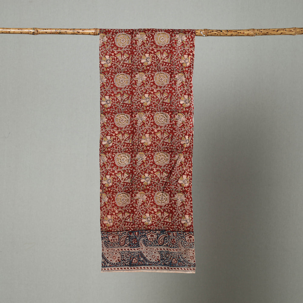 Red - Pedana Block Print Natural Dyed Cotton Kalamkari Stole 30