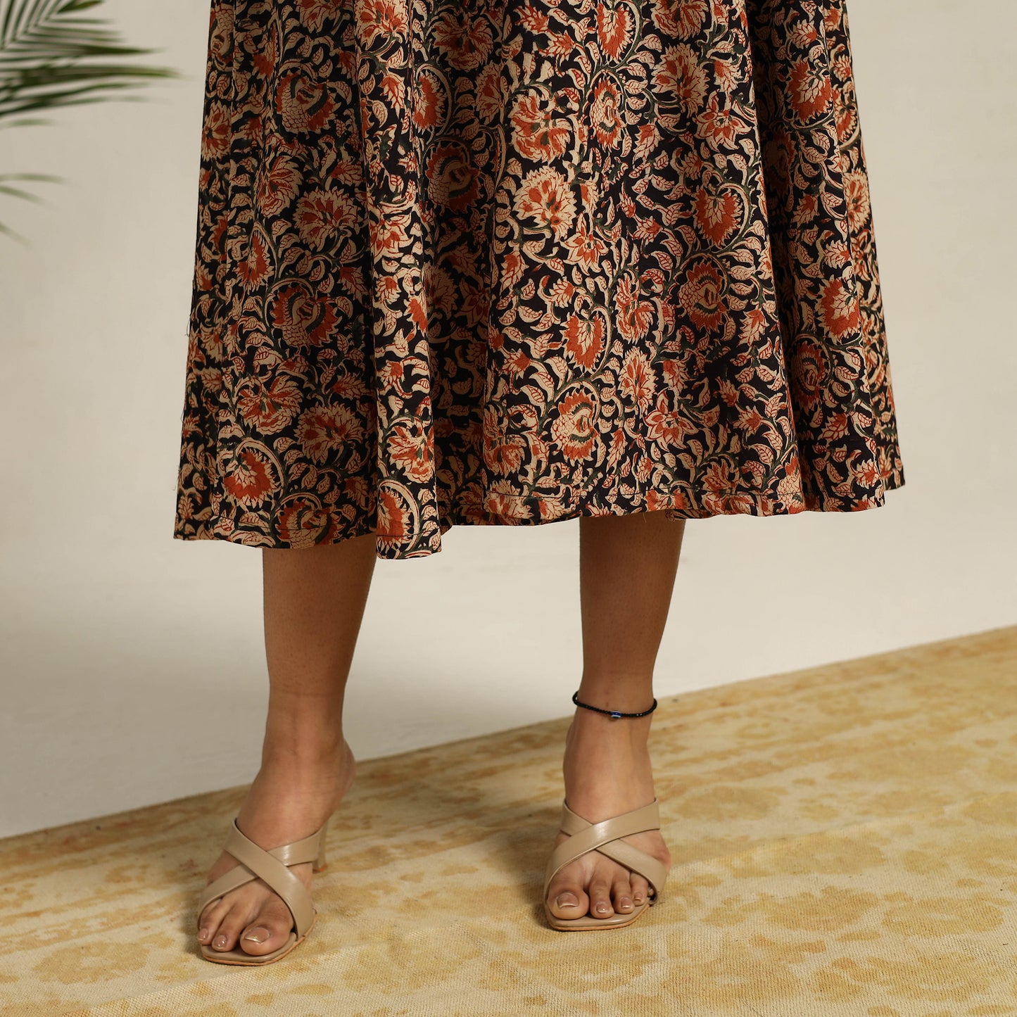 Pedana Block Print Cotton Flared Kalamkari Dress 03