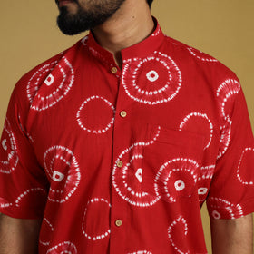 Buy Red Half Sleeve Tie & Dye Cotton Men Shibori Shirt