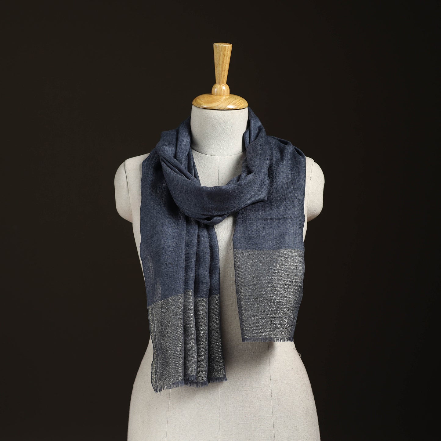 Plain Diamond Weave Fine Wool Zari Border Stole for Women 82
