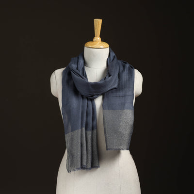 Plain Diamond Weave Fine Wool Zari Border Stole for Women 82