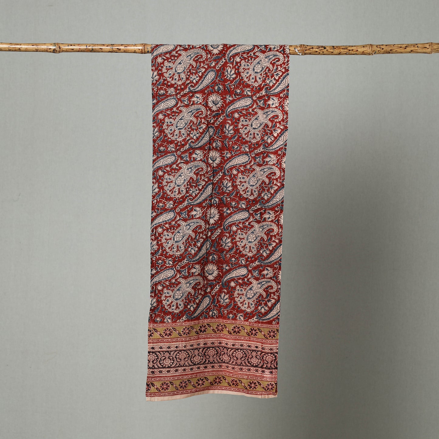 Red - Pedana Block Print Natural Dyed Cotton Kalamkari Stole 31