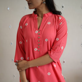 Buy Dark Peach Cotton Short Jacquard Kurta for Women