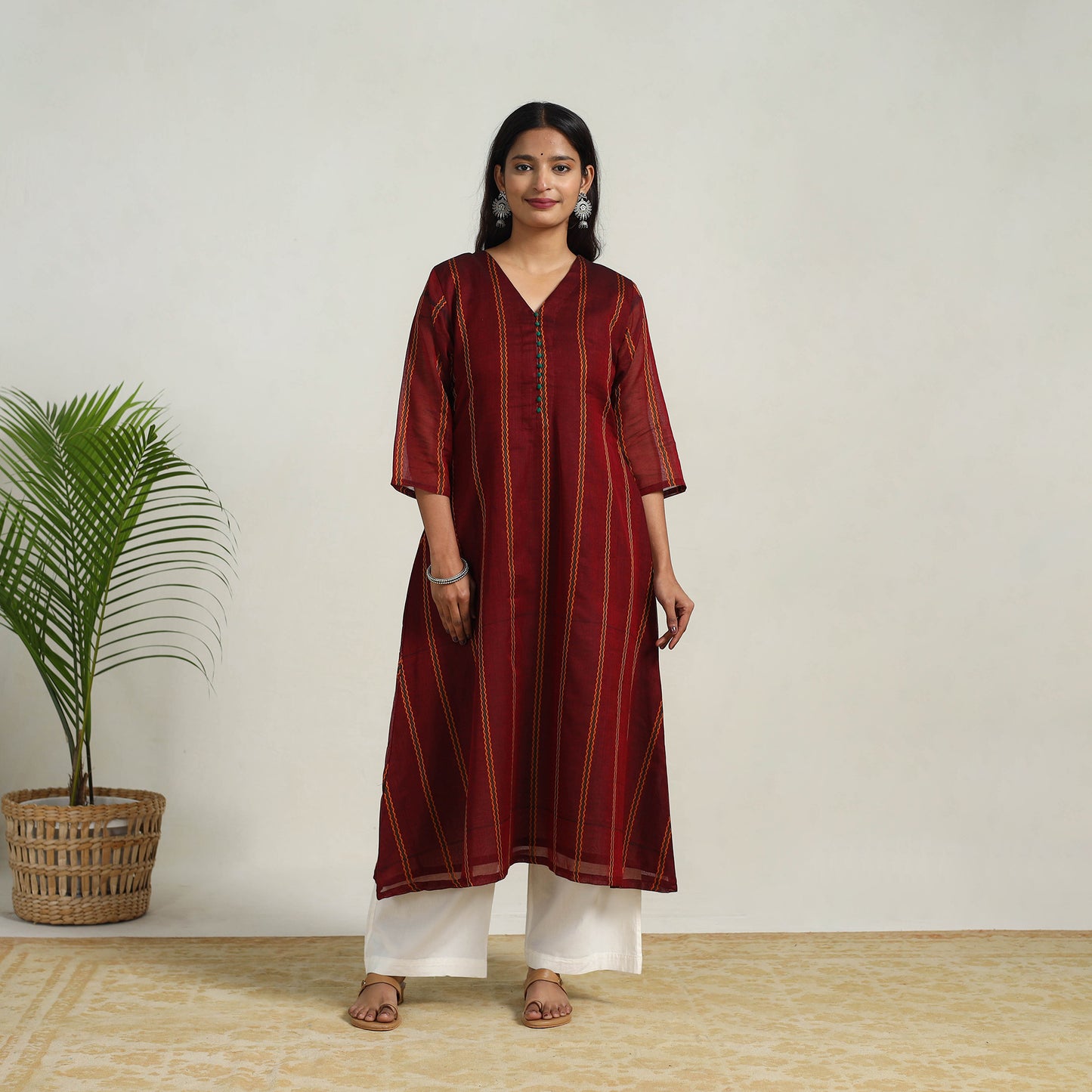 Red - Mercerised Cotton A-Line Dharwad Kurta 09