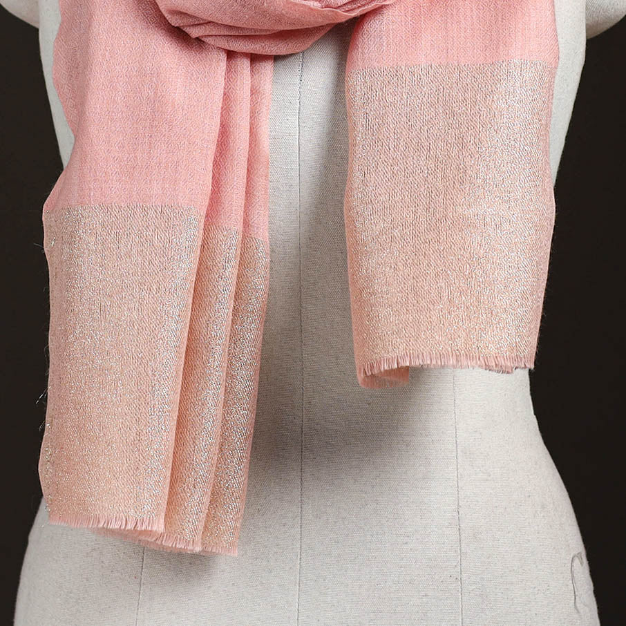Plain Diamond Weave Fine Wool Zari Border Stole for Women 80