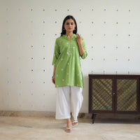 Green - Pure Cotton Short Jacquard Kurta 04