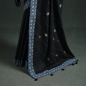 Tagai & Mirror Embroidered Ajrakh Patchwork Pure Mul Cotton Saree with Blouse Piece 18