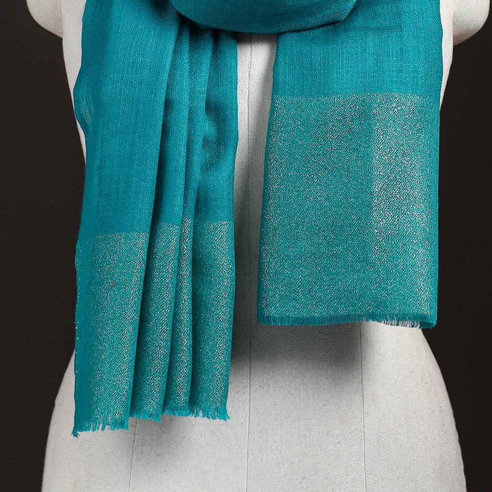 Plain Diamond Weave Fine Wool Zari Border Stole for Women 83