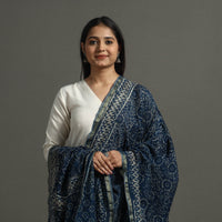 Blue - Block Printed Chanderi Silk Bagru Dupatta 15