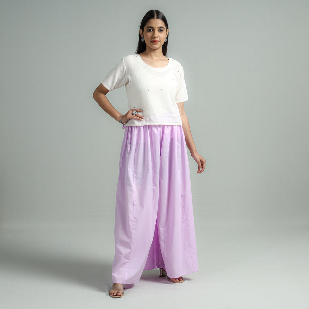 Light Purple - Plain Dyed Cotton Flared Palazzo