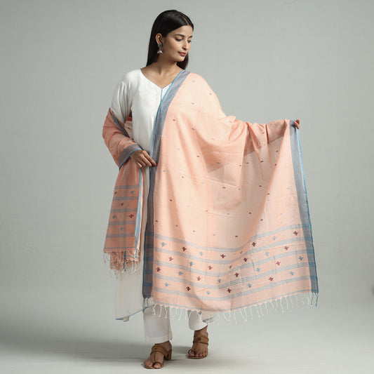 Orange - Bengal Jamdani Buti Handloom Pure Cotton Dupatta 07