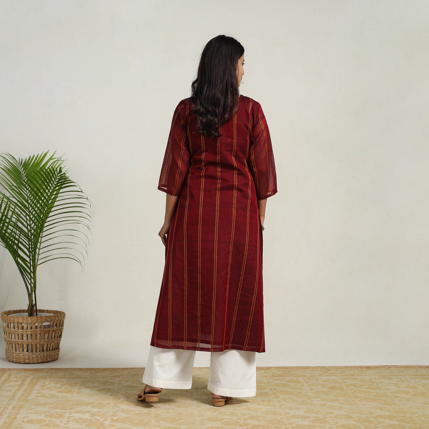 Red - Mercerised Cotton A-Line Dharwad Kurta 09