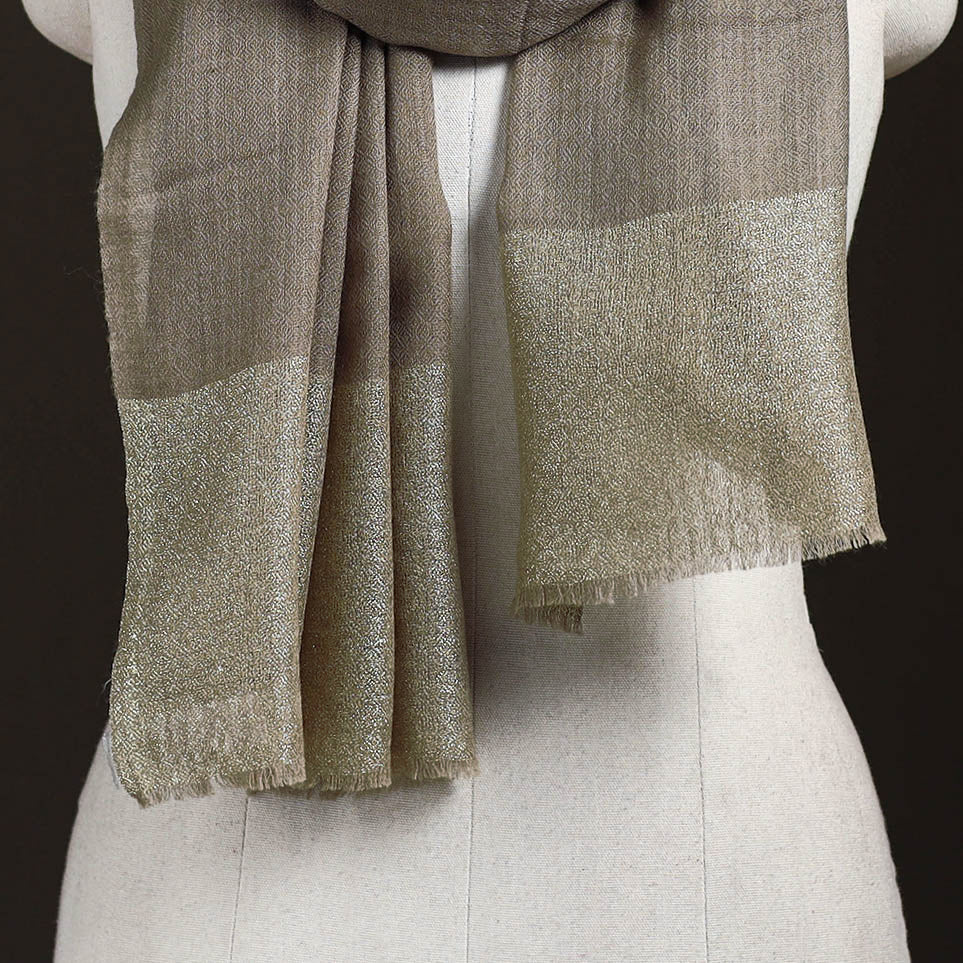 Plain Diamond Weave Fine Wool Zari Border Stole for Women 84