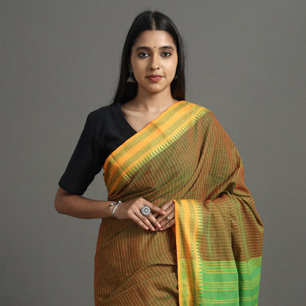 Brown - Begampuri Handloom Cotton Saree