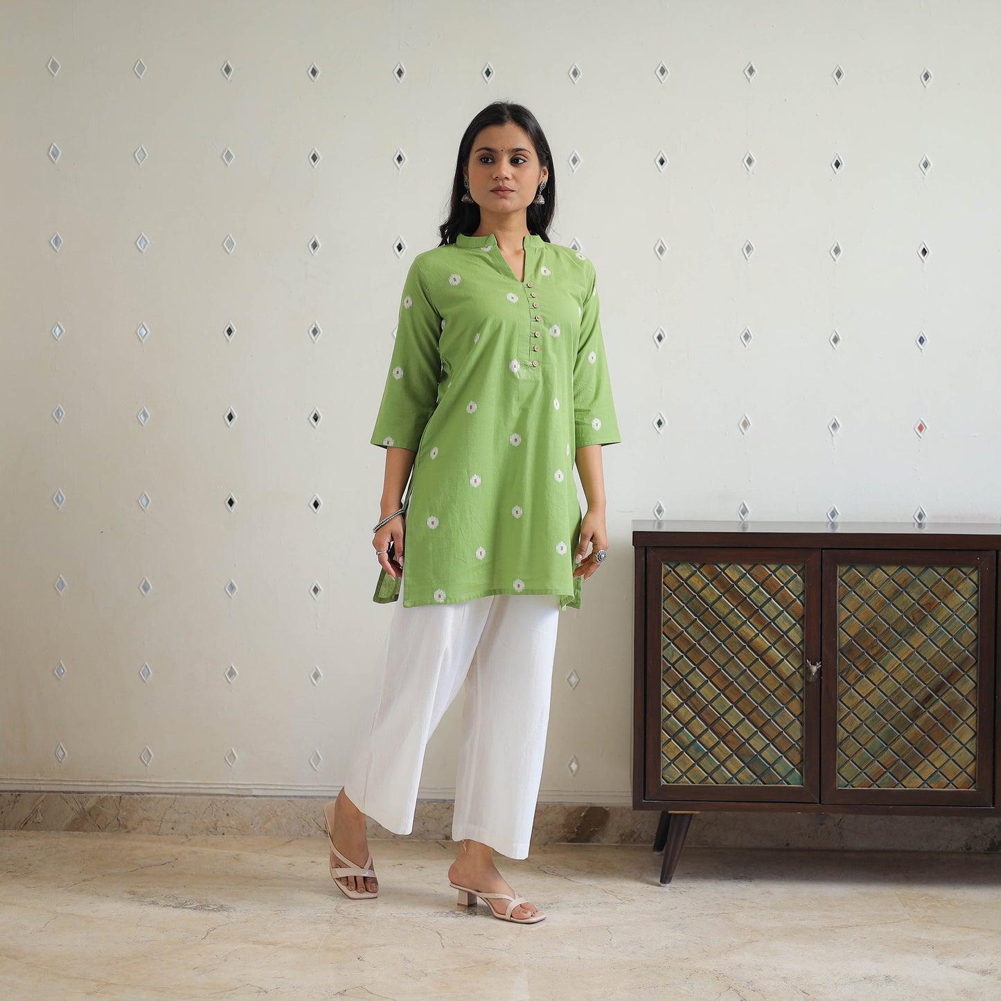 Green - Pure Cotton Short Jacquard Kurta 04