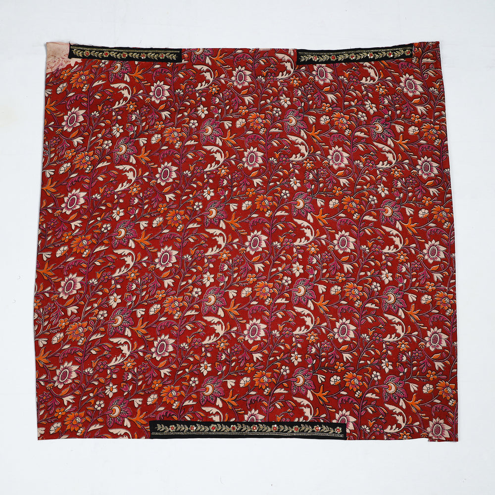 Red - Zardozi Hand Embroidered Kalamkari Cotton Blouse Piece 04