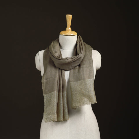 Green - Plain Diamond Weave Fine Wool Zari Border Stole for Women 84