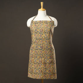 Yellow Kalamkari Print Cotton Apron with Pocket 