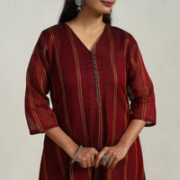 Red - Mercerised Cotton A-Line Dharwad Kurta 09