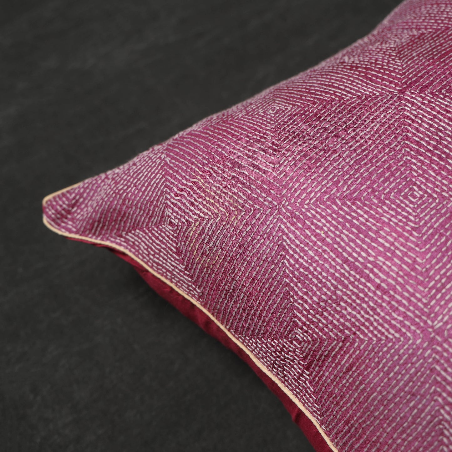 Pink - Tussar Silk Bengal Kantha Work Cushion Cover 01