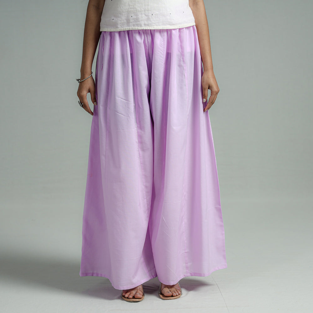 Light Purple - Plain Dyed Cotton Flared Palazzo