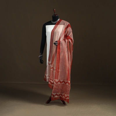 Bagru Hand Block Print Natural Dyed Kota Doria Cotton Dupatta 08