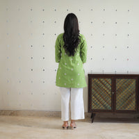 Green - Pure Cotton Short Jacquard Kurta 04