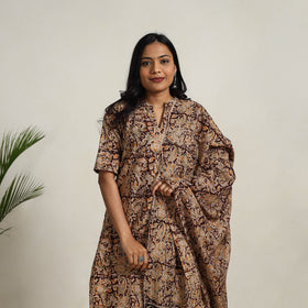 Buy Brown Block Printed Cotton Kalamkari Kurta Set